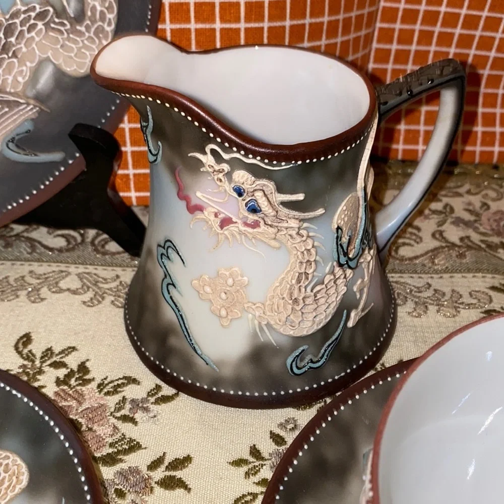 Vintage 14 pc tea set RS Hand-Painted Dragon, Made in Japan, Eggshell Porcelain